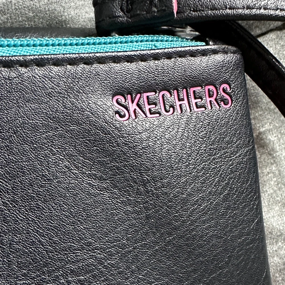 Skechers Crossbody Detachable Straps Card Holder Zip Pouch‎ Wallet Blk pink teal
